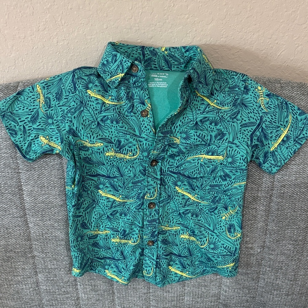 Carter's Green and Yellow Lizard Print Shirt